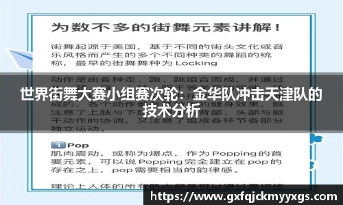 世界街舞大赛小组赛次轮：金华队冲击天津队的技术分析